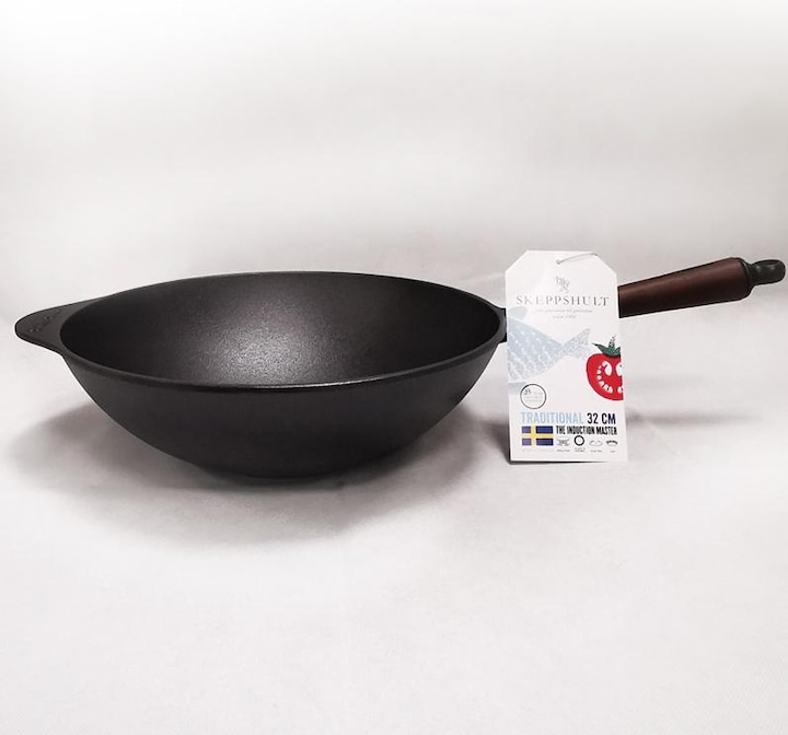 Actual product image Skeppshult Wok 32cm with Wooden Handle 0875V (32 cm, Wok, Cast iron)