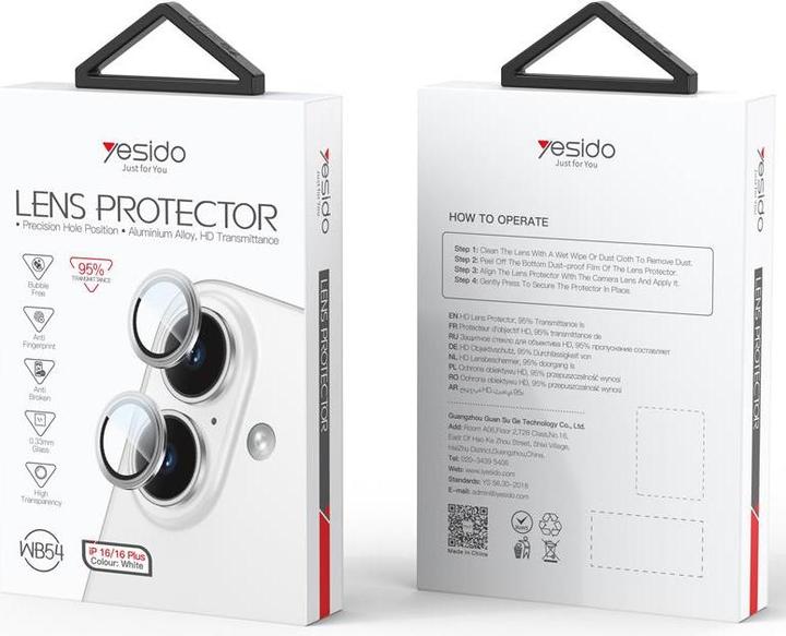 Actual product image Yesido Linsenschutz WB54 für iPhone 16 / 16 Plus, SCHWARZ / SCHWARZ (Apple iPhone 16, Apple iPhone 16 Plus)