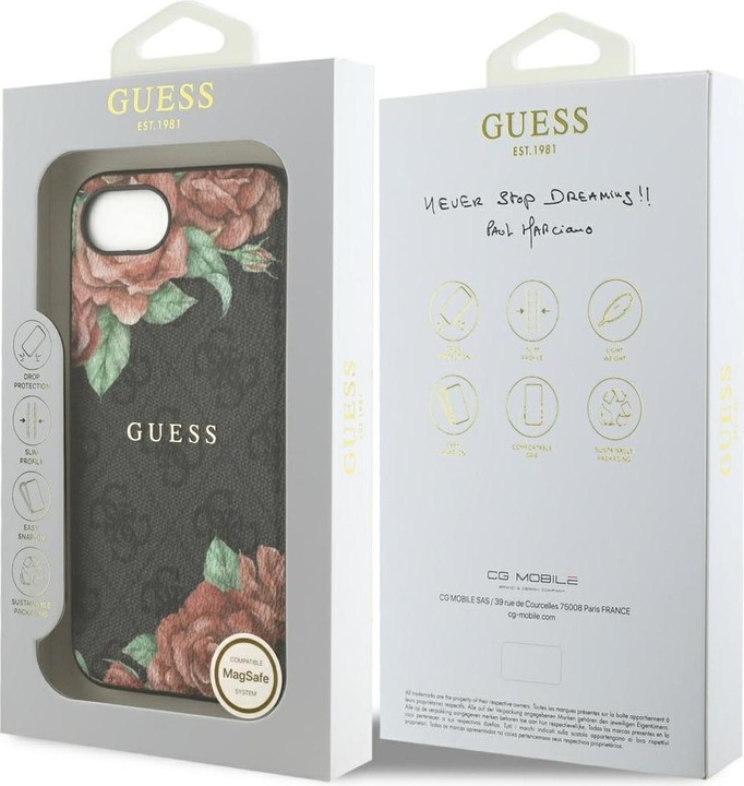 Produktbild Guess Case 4G Flowers Print MagSafe for iPhone 16e black (Apple iPhone 16e)