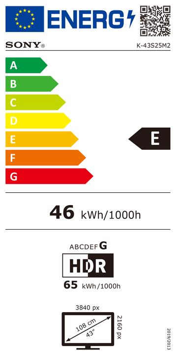 Label énergétique Sony K43S25M2PB (43", Bravia 2 II, LCD, 4K, 2026)