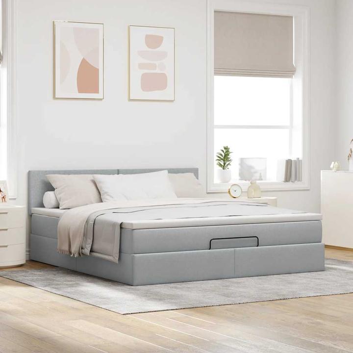 Actual product image vidaXL Ottoman bed with mattress light grey 90x190 cm fabric (90 x 190 cm)