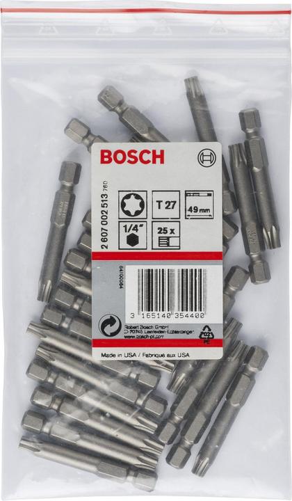 Produktbild Bosch Professional Zubehör Schrauberbit Extra-Hart T27, 49 mm, 25er-Pack (Innensechsrund TX)