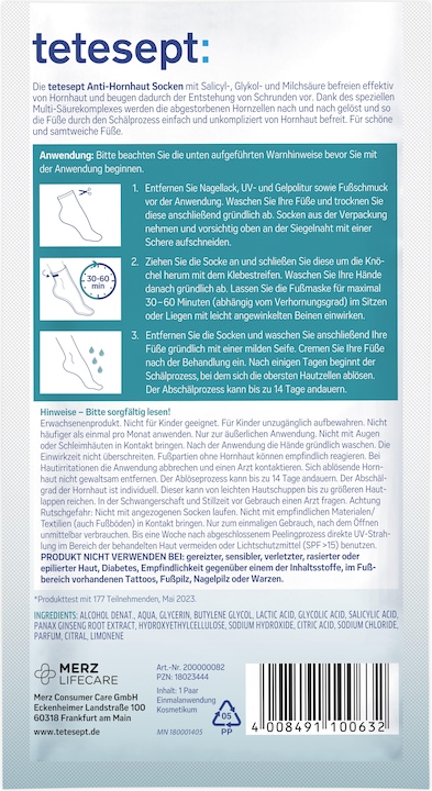 Nährwerte und Zutaten Tetesept Anti-Hornhaut Fusssocke (Hornhautentferner)