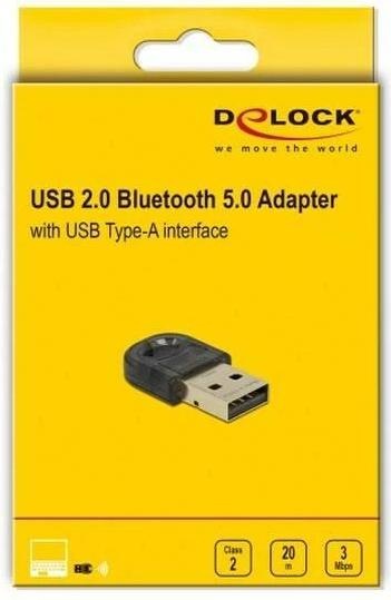Immagine prodotto Delock Adattatore USB Bluetooth 61012 USB 2.0 - Bluetooth 5.0 (Trasmettitore e ricevitore)