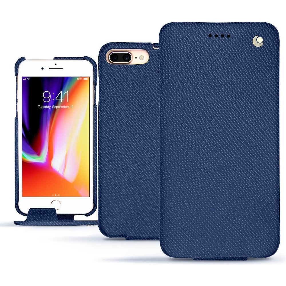 Noreve Lederschutzhülle vertikal (Apple iPhone 8 Plus), Smartphone Hülle, Blau