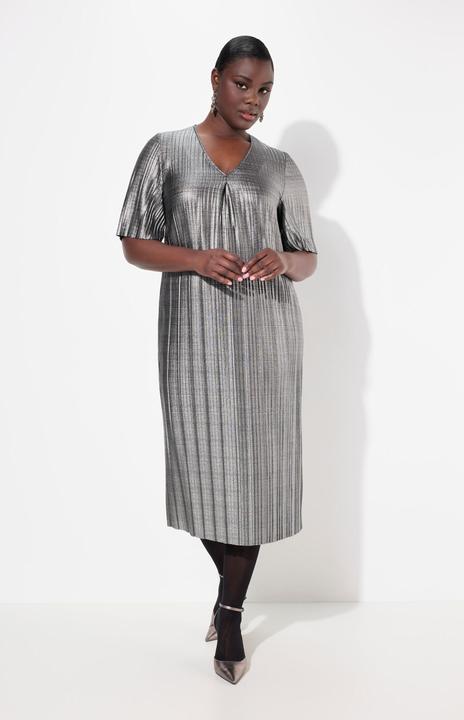 Produktbild Ulla Popken Midikleid, Silver-Plissee, A-Linie, V-Ausschnitt, Halbarm (56)