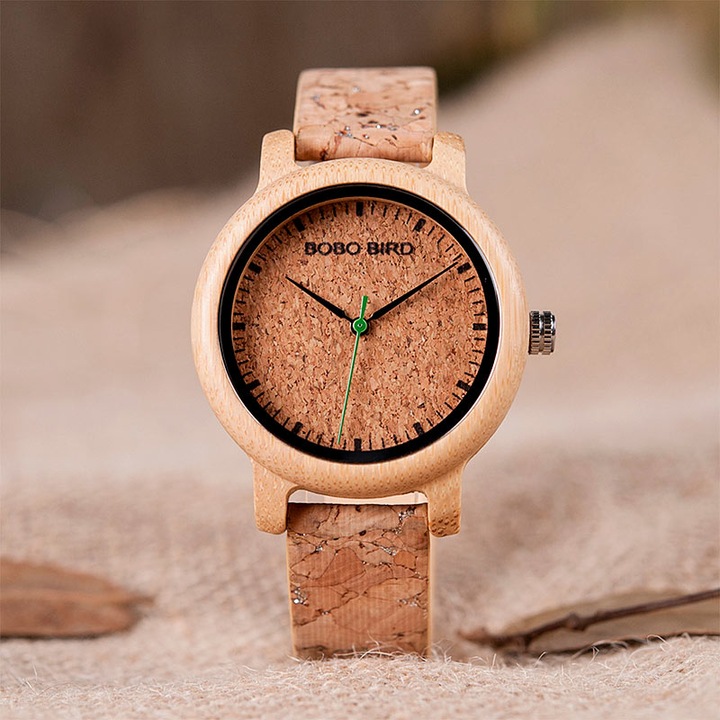 Image du produit Natura Punto Montre élégante en bambou et liège, boîtier en bambou, bracelet en liège