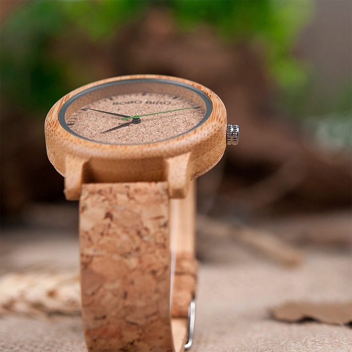 Image du produit Natura Punto Montre élégante en bambou et liège, boîtier en bambou, bracelet en liège