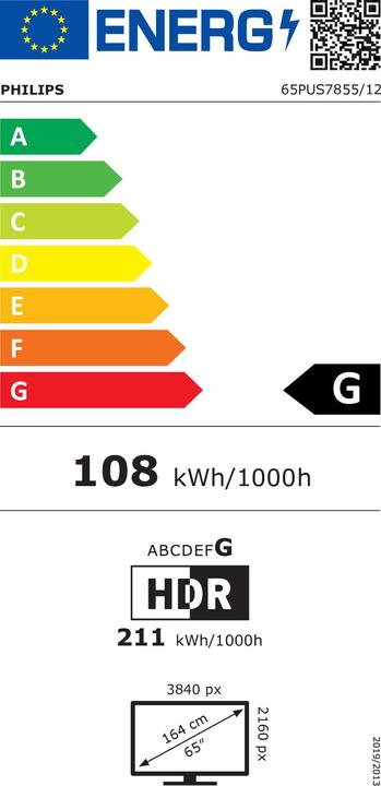 Energy Label Philips 65PUS7855 Ambilight (65", LCD, 4K, 2020)
