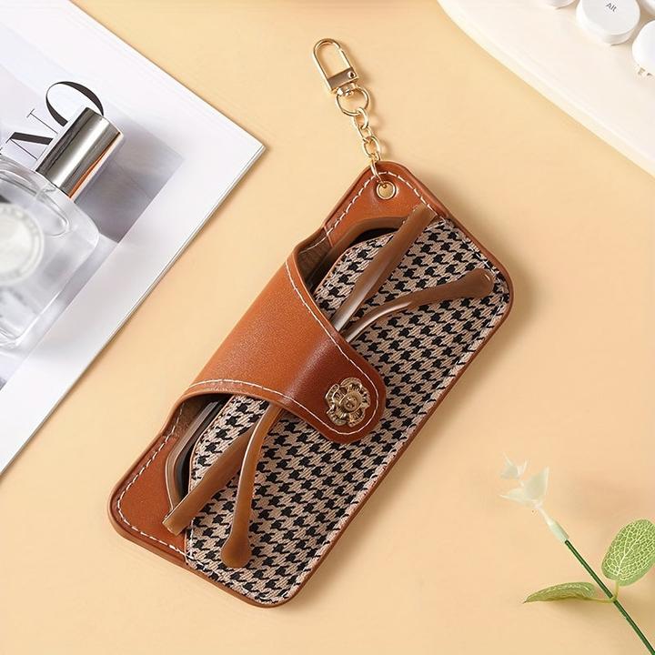 Actual product image Only-Bags.Store Simple PU leather glasses case with chain - modern and minimalist design for portability