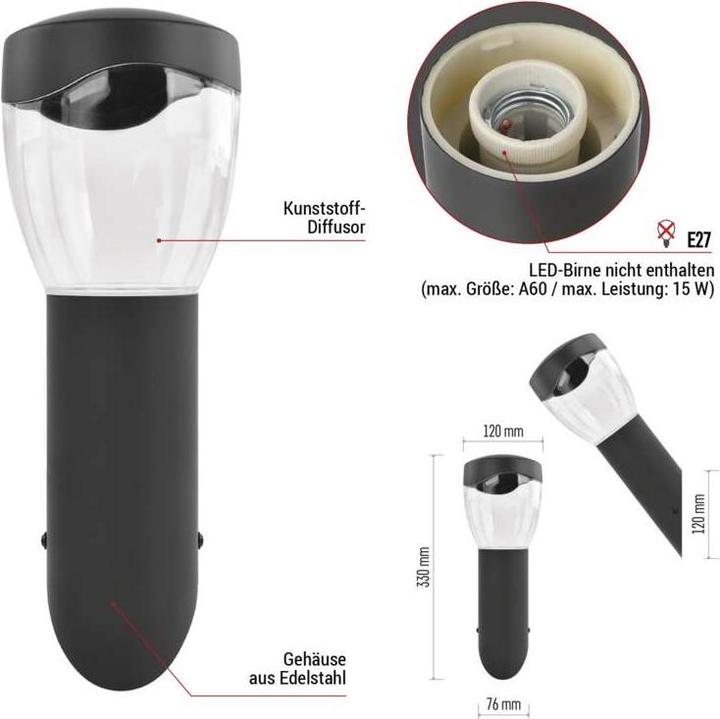 Image du produit Emos LED GARDEN LIGHT,E27,IP44,MAX 15W,WALL MOUNTED (E27, IP44)