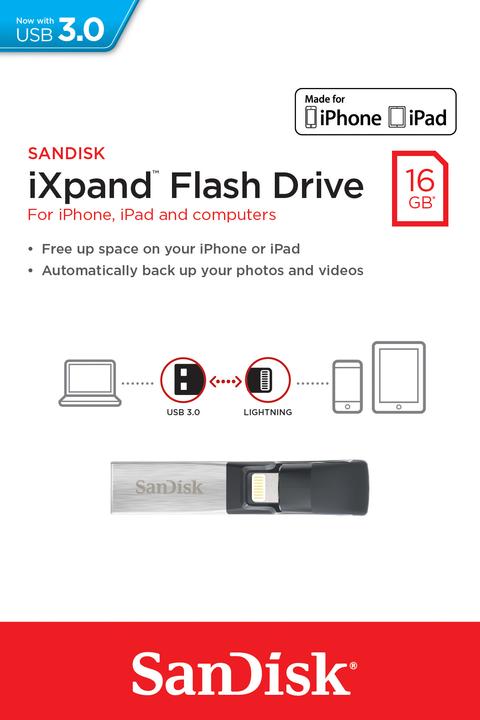 Actual product image SanDisk iXpand Flash Drive 16GB (16 GB, USB-A, Lightning, USB 3.0)