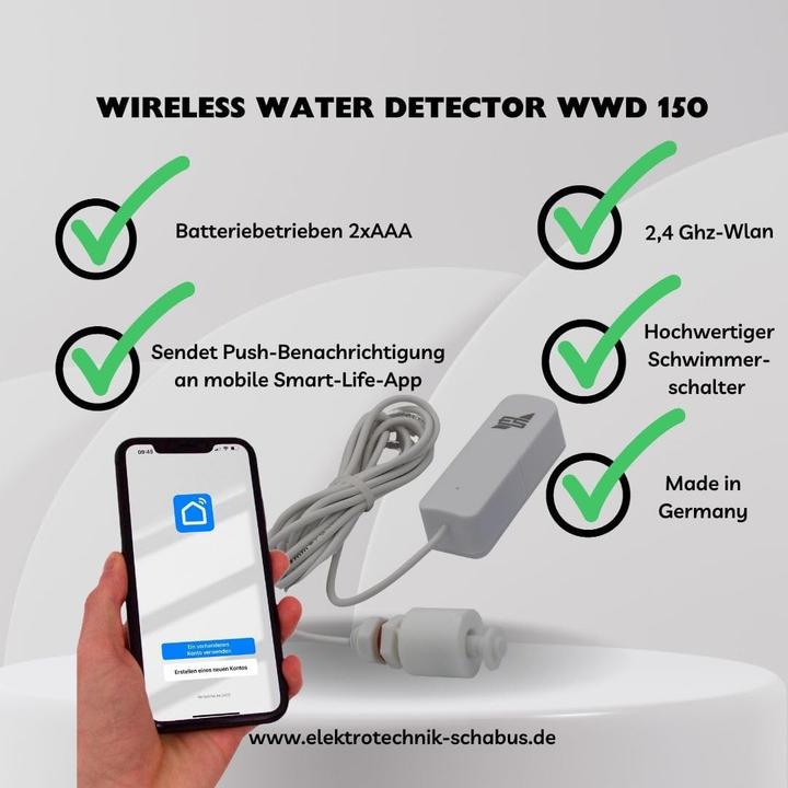 Actual product image Schabus 200150 Water detector with app control, with float switch battery-operated