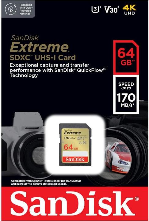Produktbild SANDISK Extreme (64 GB, SDXC, U3, UHS-I)