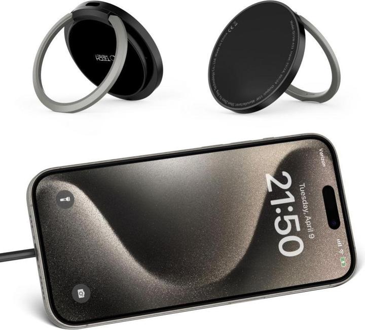 Produktbild Tech-Protect QI15W-A33 inductive charger with MagSafe and stand with USB-A / USB-C cable - black (15 W)