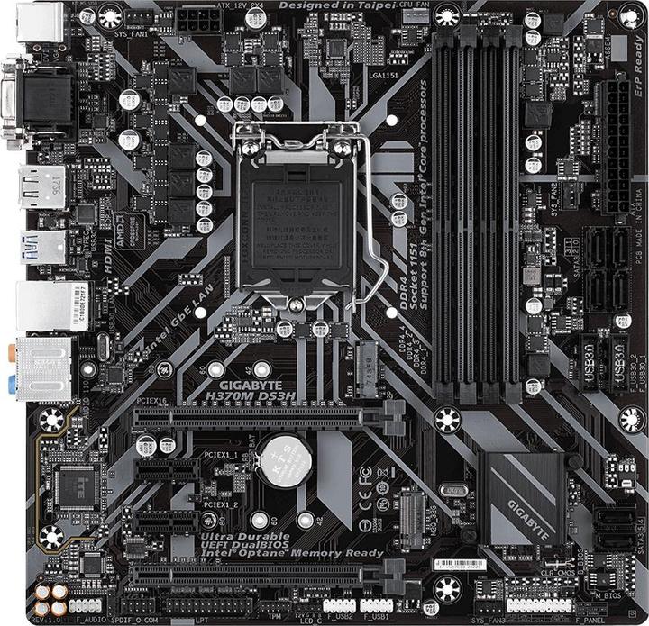 Actual product image Gigabyte H370M DS3H S1151V2 H370 MATX (LGA 1151, Intel H370, ATX)