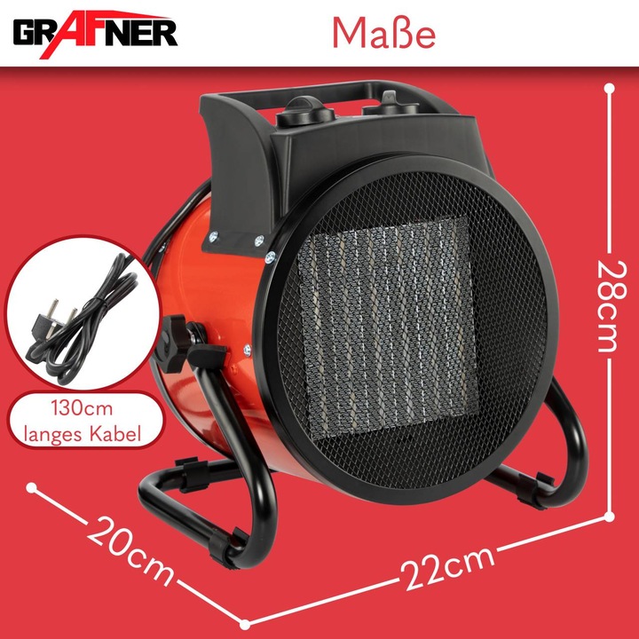 Produktbild Grafner Elektroheizer Heizlüfter Bauheizer 3000 Watt Heizstrahler EH10934 (3000 W)