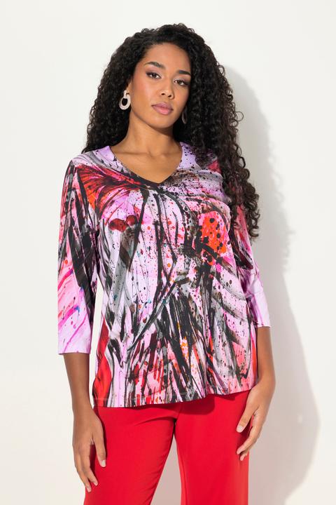 Produktbild Ulla Popken Slinky-Longshirt, abstrakter Druck, V-Ausschnitt, 3/4-Arm (50, 52)