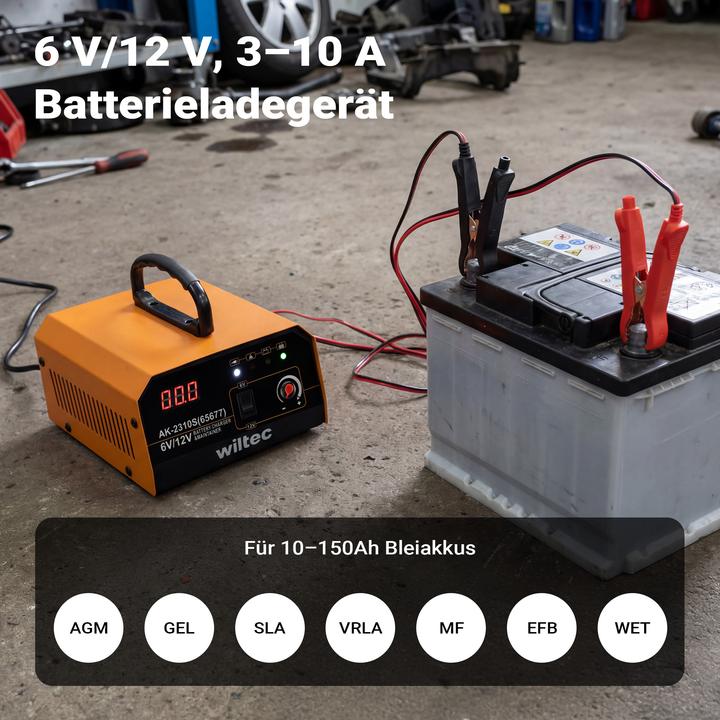 Actual product image Wiltec Ladegerät 6-12V Batterieladegerät 10-150Ah Autobatterie Kfz LCD-Display (10 A, 12V, 6V)