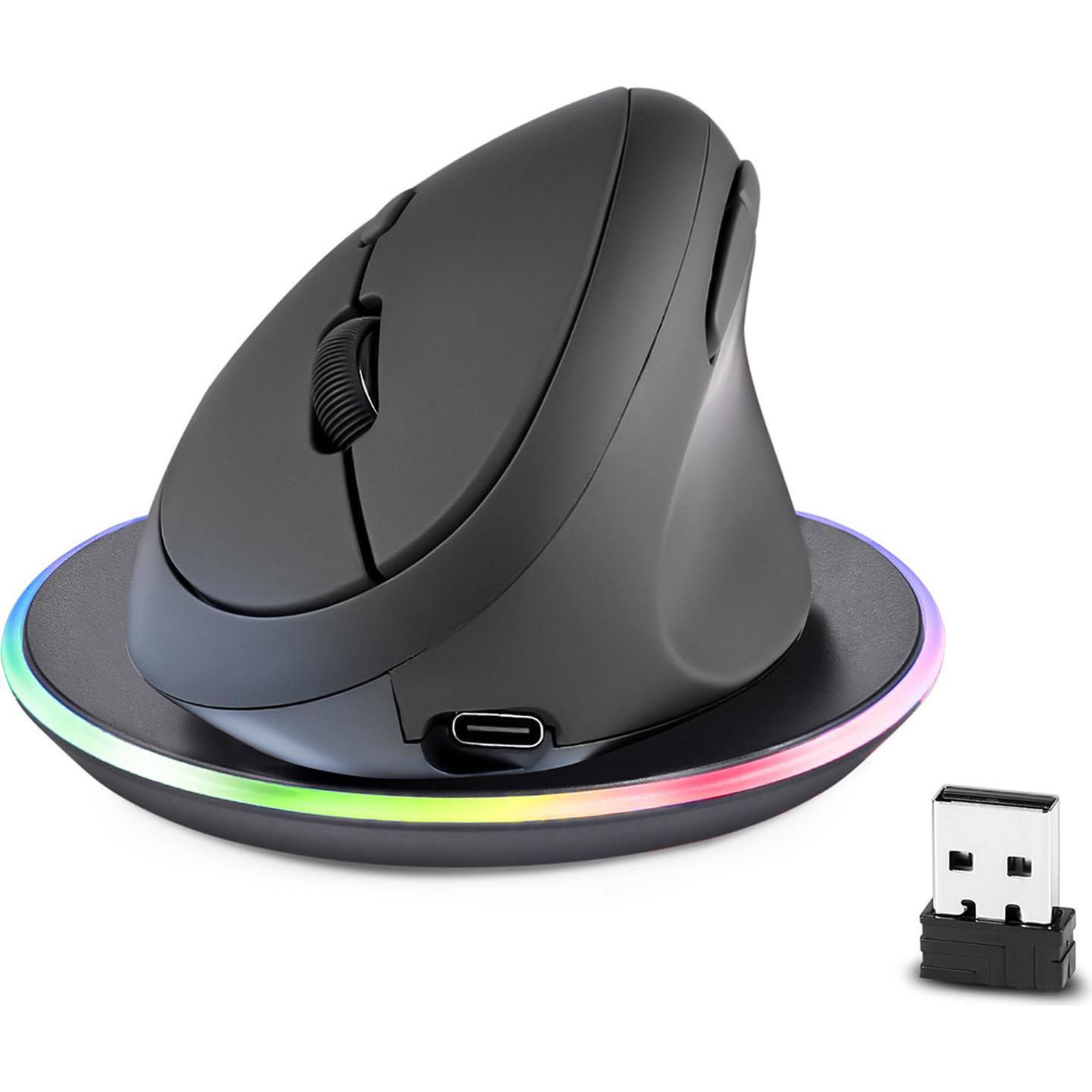 Perixx Wireless Duo-Rechargeable Ergonomic Vertical Mouse With Charging pad (Senza fili), Mouse, Nero