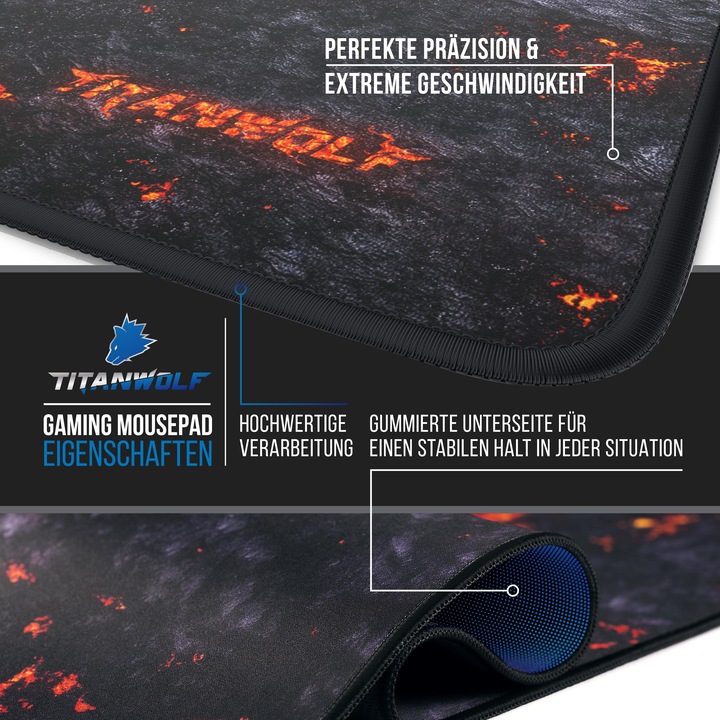 Produktbild Titanwolf Gaming Mauspad XXL, glattes Stoffgewebe, Speed Mausmatte 900 x 400mm grosse Fläche, Lavamotiv (XXL)