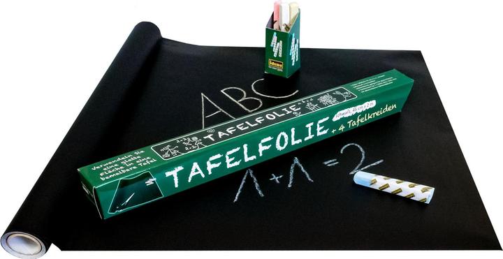 Produktbild Idena Tafelfolie schwarz 45x200cm,+4 Kreiden sort.