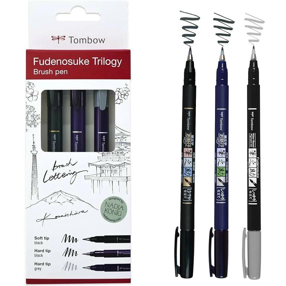 Tombow, Marker, Fudenosuke Triology Set (Schwarz, 0.60 mm, 3 x)