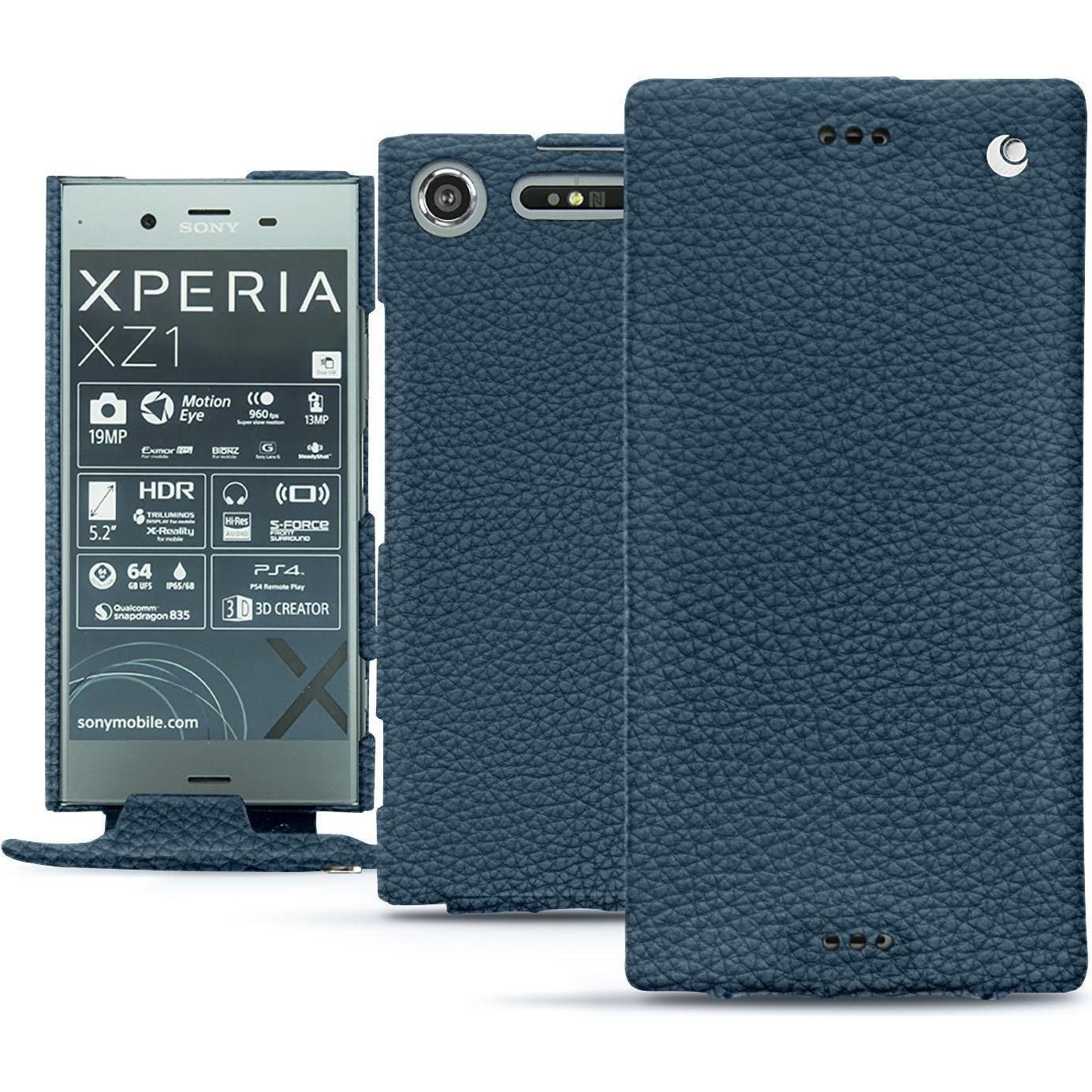 Noreve Lederschutzhülle vertikal (Sony Xperia XZ1), Smartphone Hülle, Blau