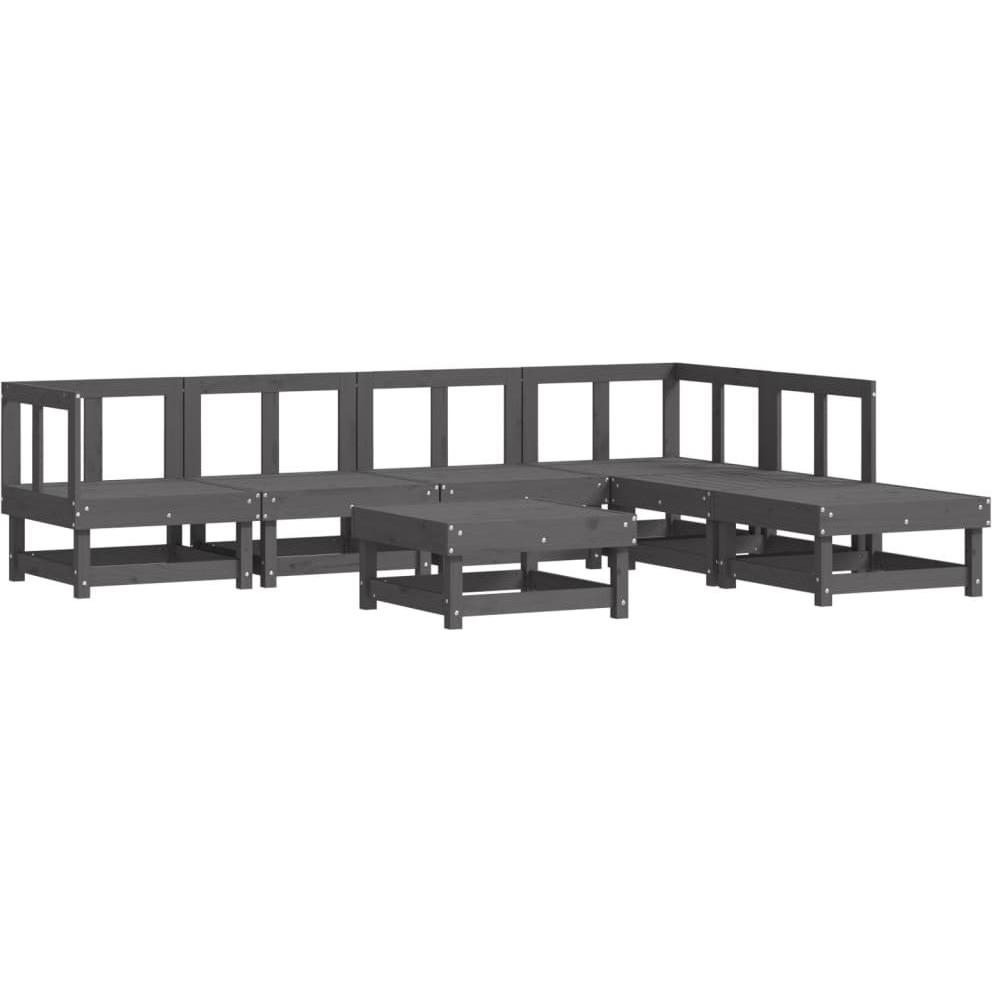 VidaXL, Gartenlounge, 7-tlg. Garten-Lounge-Set Grau Massivholz Kiefer,Farbe