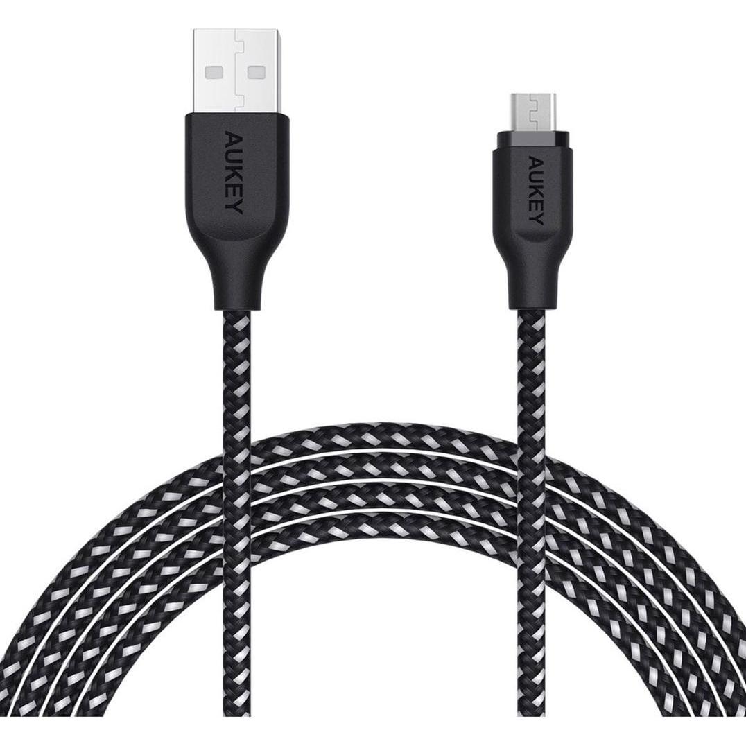 Aukey CB-AM2 Cavo USB 2.0 Micro USB intrecciato da 2 m nero/bianco (2 m, USB 2.0, 12 W), Cavo USB