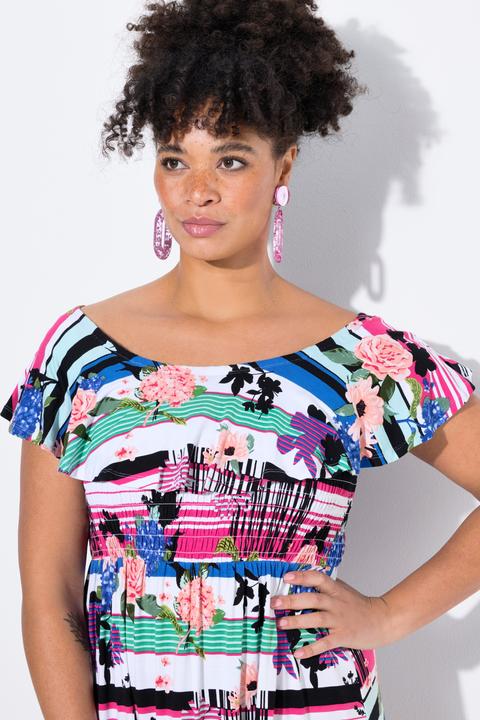 Actual product image Miamoda Smok-Jerseykleid, Musterstreifen, Carmen-Ausschnitt (42)