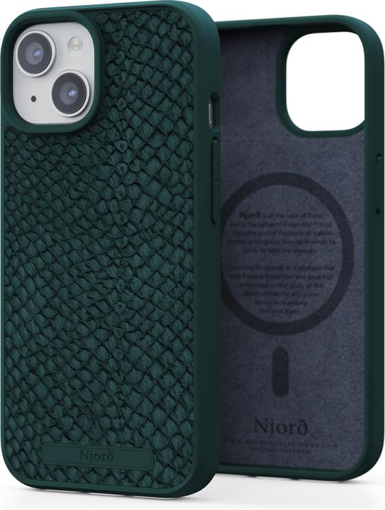Produktbild Njord Hard-Cover Salm.Leather Magsafe Case Dark Green (Apple iPhone 15)
