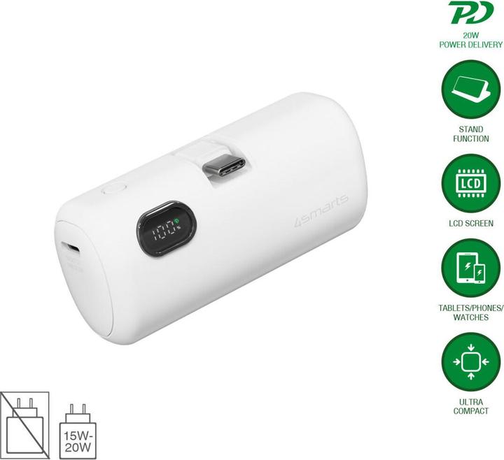 Image du produit 4smarts Powerbank PicoFold 5000mAh 22.5W, weiss (5000 mAh, 22.50 W, 18.15 Wh)