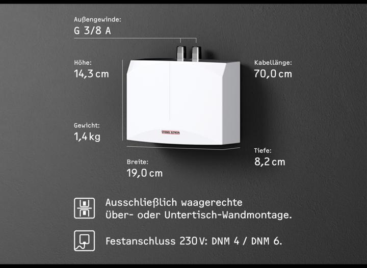 Immagine prodotto Stiebel Eltron DNM 6 Mini scaldabagno istantaneo solo per lavamani, 5,7 kW, senza spina, attacco fisso 230 V, VDE