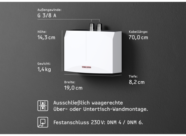 Actual product image Stiebel Eltron DNM 6 Mini instantaneous water heater for hand basin only, 5.7 kW, without plug, fixed connection