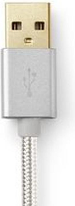 Actual product image Nedis CCTB39300AL10. Colour of product: Aluminium, Connector 1: USB A, Connector 2: Lightning. Packaging (1 m, USB 2.0, 12 W)