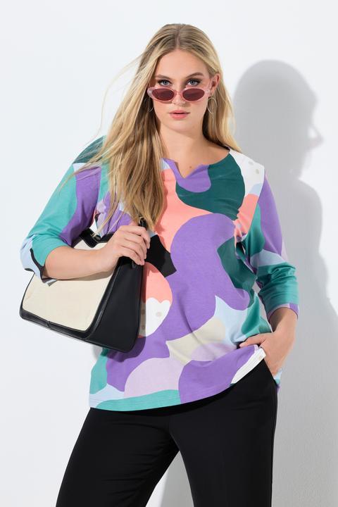 Actual product image Ulla Popken Pastel Clouds Split Neck Tee (50, 52)