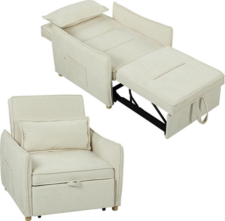 Immagine prodotto Homcom Schlafsessel Polyester, Eukalyptusholz Cremeweiss