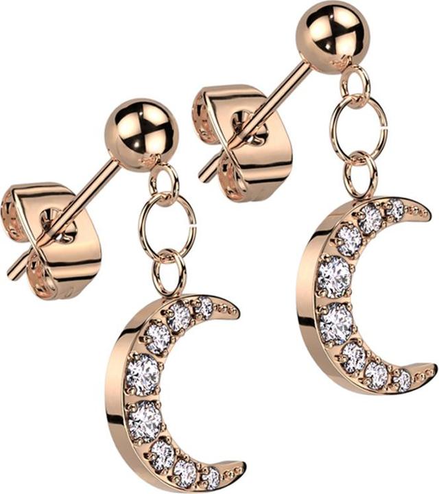 Immagine prodotto Star Piercing Orecchini a perno in oro rosa con pendente a sfera con cristalli di luna in argento (senza ottone, Acciaio chirurgico 316L)