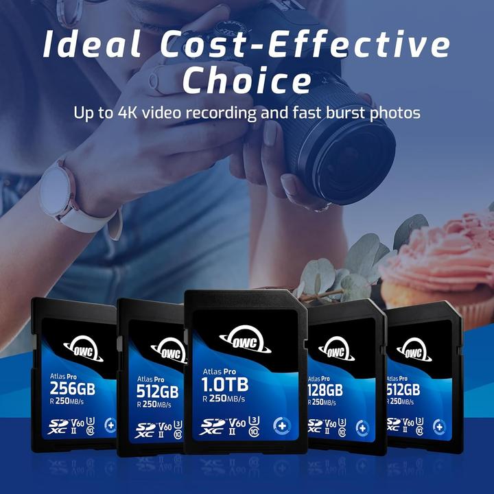 Actual product image OWC Atlas Pro SDXC V60 UHS-II Memory Card 512GB (512 GB, SDXC, UHS-II)
