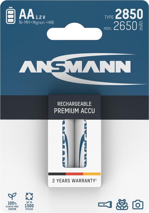 Produktbild Ansmann Mignon AA (2 Stk., AA / LR6 / LR06 / Mignon / R6 / R14505, 2850 mAh)