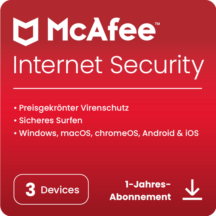 Immagine prodotto McAfee Internet Security - 3 Geräte (3 Utente, 3 Dispositivi/Utenti, 12 mesi)