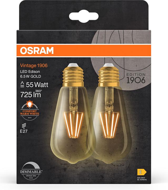 Image du produit Osram Vintage 1906 (E27, 6.50 W, 725 lm, 2 x, E)