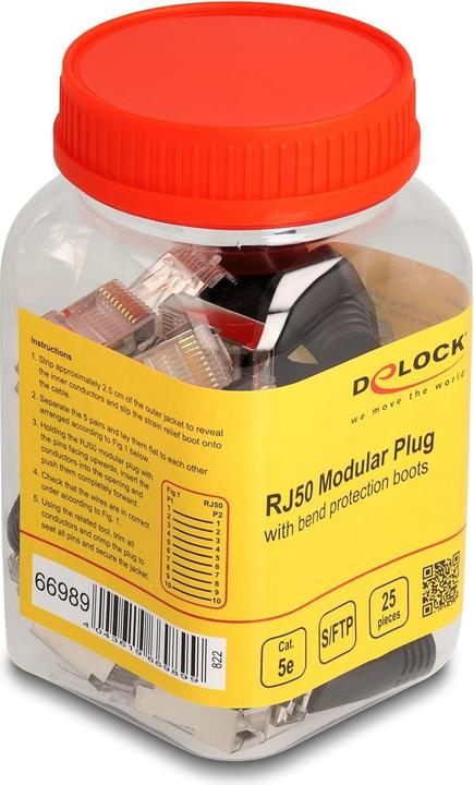 Produktbild Delock RJ50 Modularer Stecker Cat.5e mit Knickschutztülle 25er Set (S/FTP, CAT5e, 0.02 m)