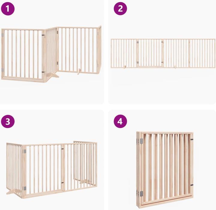 Produktbild vidaXL Hundetor mit Tür Faltbar Hundegitter Schutzgitter 4-tlg. Pappelholz (6 cm)