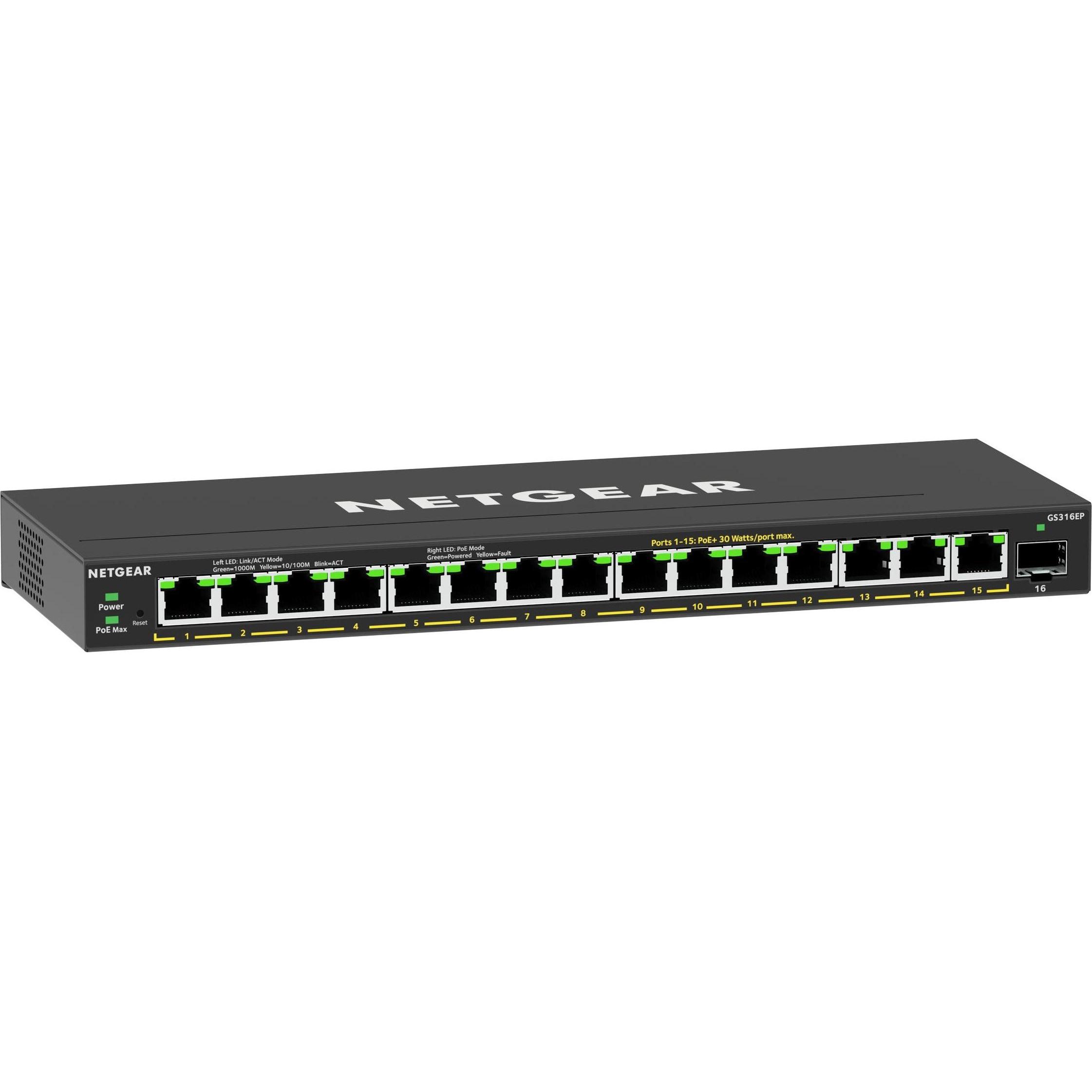 Netgear GS316EP (16 Ports), Netzwerk Switch, Schwarz