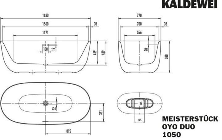 Actual product image Kaldewei MEISTERSTÜCKE OYO DUO Mod. 1050-4034, freestanding bathtub, 1630x770mm, with overflow (163 cm, 77 cm)
