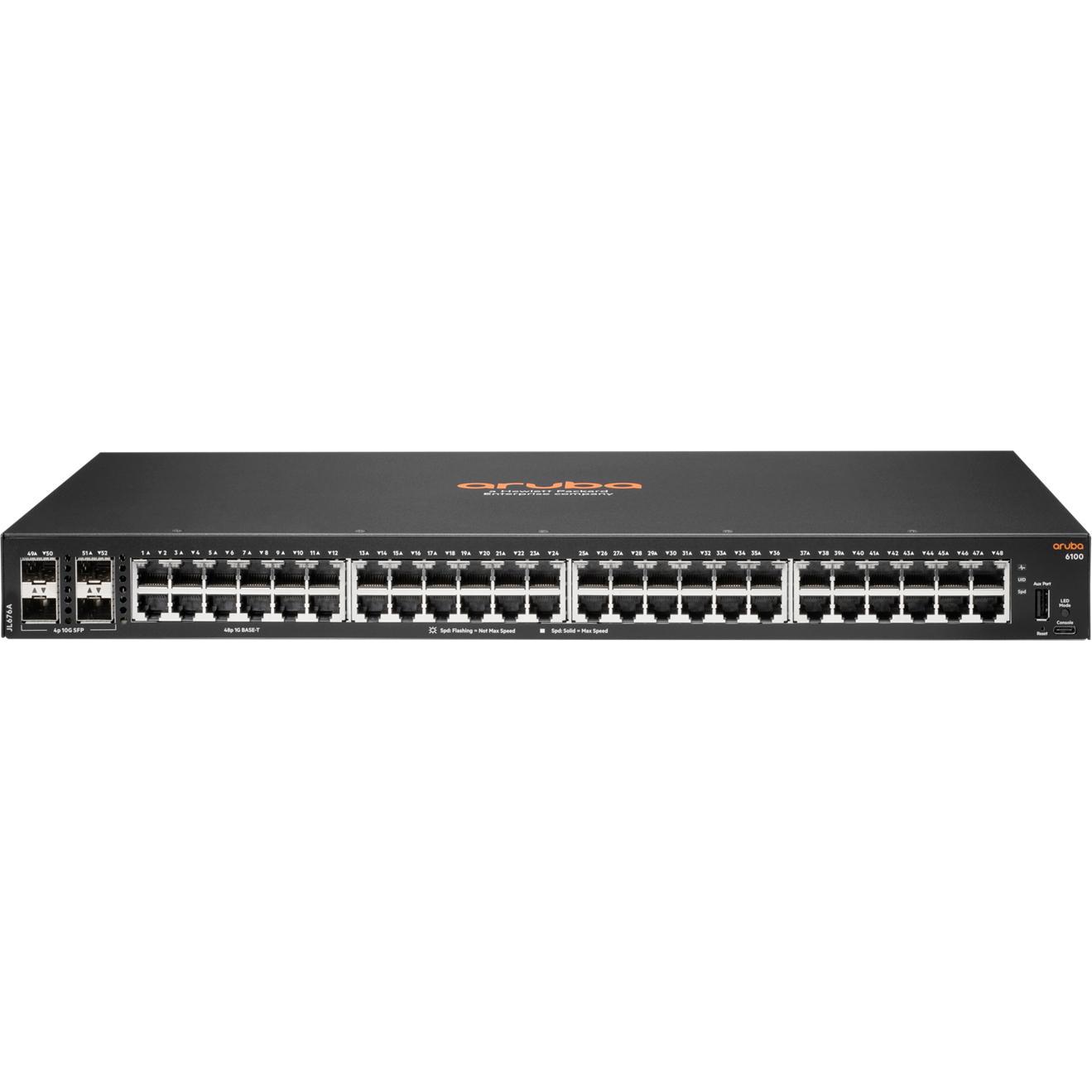 Aruba 6100 48G 4SFP+ Switch (52 Ports), Netzwerk Switch, Schwarz