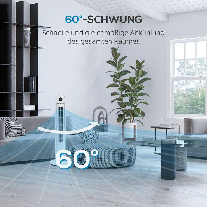 Produktbild Swisshandel24 Turmventilator, Standventilator mit 3 Belüftungsstufen, Fernbedienung, Weiss (60 dB)