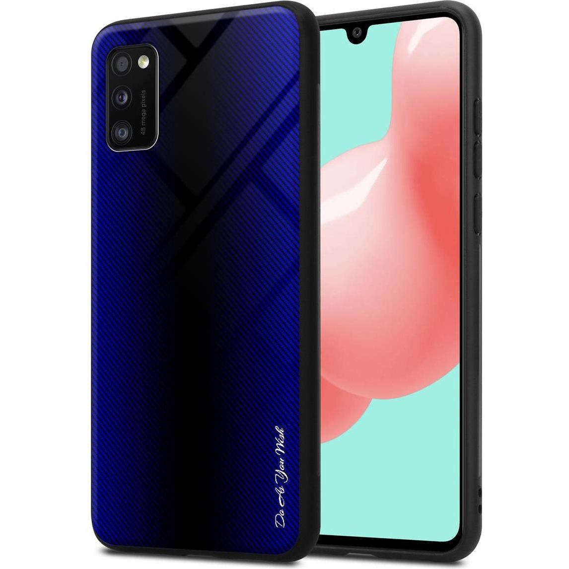 Cadorabo TPU Gestreiftes Glas Cover (Samsung Galaxy A41), Smartphone Hülle, Violett